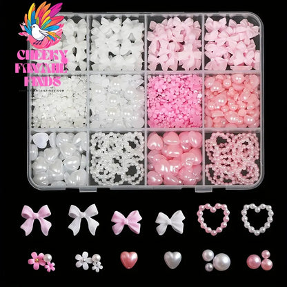 500PCS 3D Nail Art Decoration Kit with Resin Bows, Flat Back Pearls, and Assorted Shapes – Unscented DIY Craft Embellishments Cheeky Fantail Finds