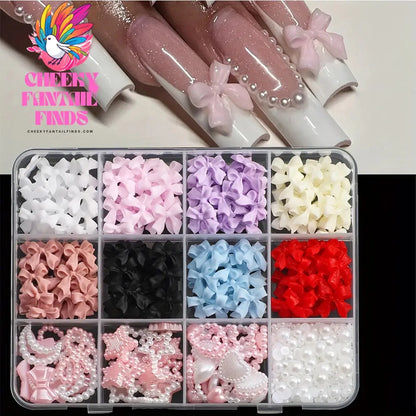 500PCS 3D Nail Art Decoration Kit with Resin Bows, Flat Back Pearls, and Assorted Shapes – Unscented DIY Craft Embellishments Cheeky Fantail Finds