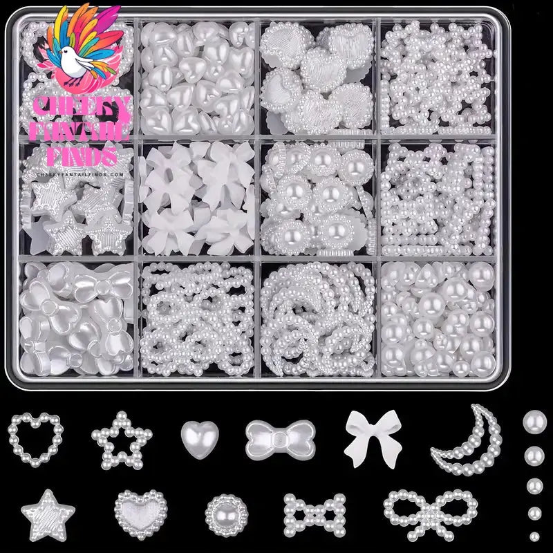 500PCS 3D Nail Art Decoration Kit with Resin Bows, Flat Back Pearls, and Assorted Shapes – Unscented DIY Craft Embellishments Cheeky Fantail Finds