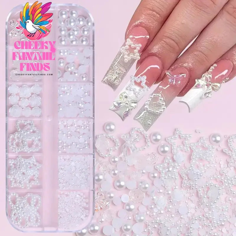 500PCS 3D Nail Art Decoration Kit with Resin Bows, Flat Back Pearls, and Assorted Shapes – Unscented DIY Craft Embellishments Cheeky Fantail Finds