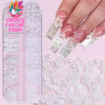 500PCS 3D Nail Art Decoration Kit with Resin Bows, Flat Back Pearls, and Assorted Shapes – Unscented DIY Craft Embellishments Cheeky Fantail Finds