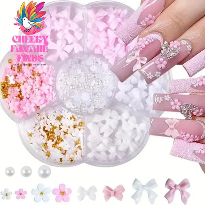 500PCS 3D Nail Art Decoration Kit with Resin Bows, Flat Back Pearls, and Assorted Shapes – Unscented DIY Craft Embellishments Cheeky Fantail Finds