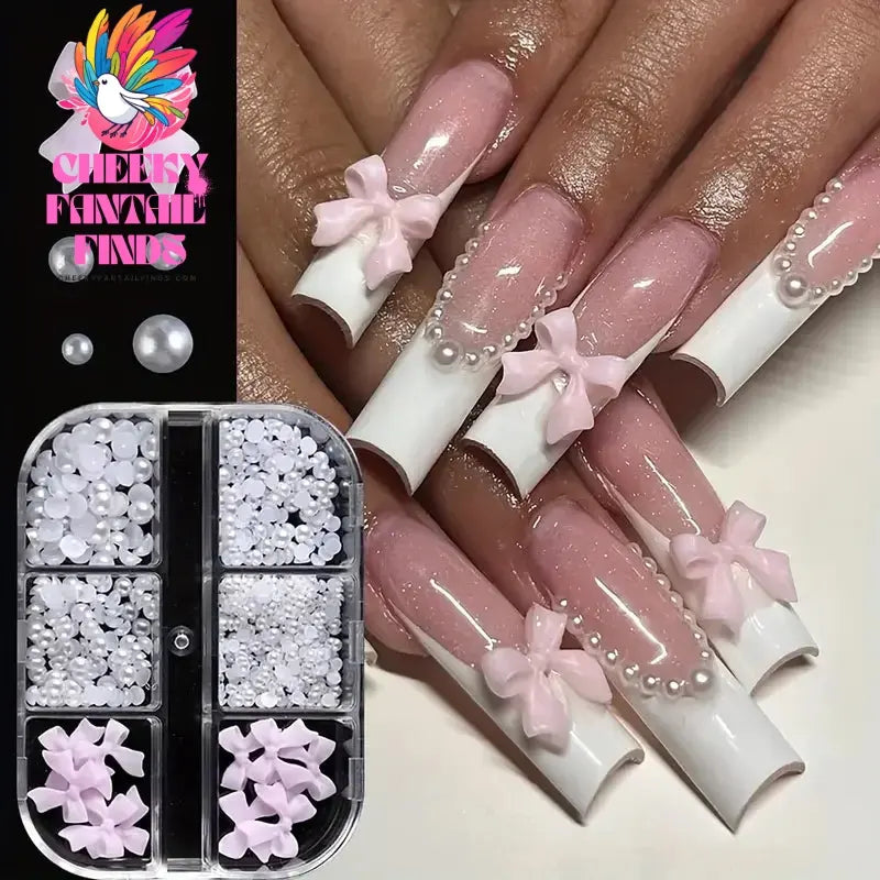 500PCS 3D Nail Art Decoration Kit with Resin Bows, Flat Back Pearls, and Assorted Shapes – Unscented DIY Craft Embellishments Cheeky Fantail Finds