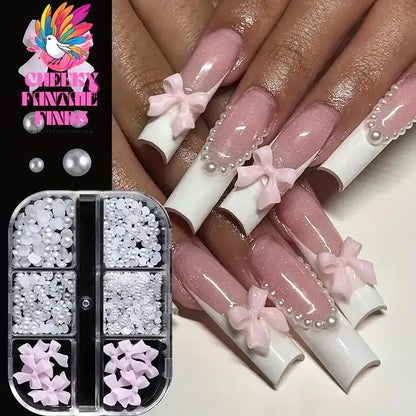 500PCS 3D Nail Art Decoration Kit with Resin Bows, Flat Back Pearls, and Assorted Shapes – Unscented DIY Craft Embellishments Cheeky Fantail Finds