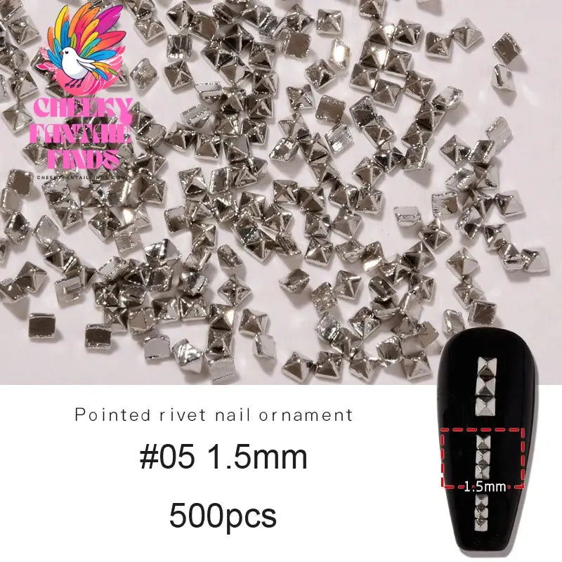 500PCS/Bag Riveting Nail Ornament Gold/Silver Charms Arrow Rivet Metallic Nail Art 1.2/1.5/2mm Punk Spikes Studs Tip Decoration Cheeky Fantail Finds