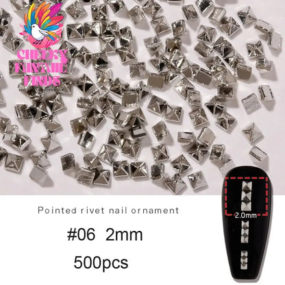 500PCS/Bag Riveting Nail Ornament Gold/Silver Charms Arrow Rivet Metallic Nail Art 1.2/1.5/2mm Punk Spikes Studs Tip Decoration Cheeky Fantail Finds