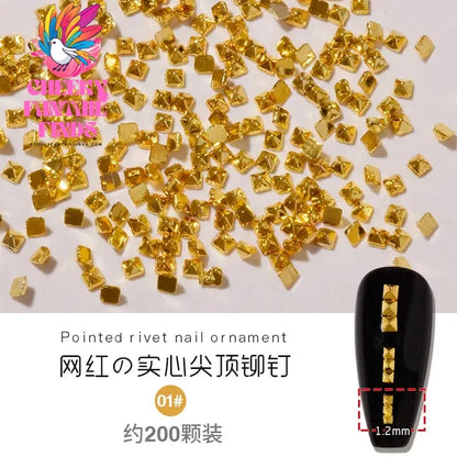 500PCS/Bag Riveting Nail Ornament Gold/Silver Charms Arrow Rivet Metallic Nail Art 1.2/1.5/2mm Punk Spikes Studs Tip Decoration Cheeky Fantail Finds