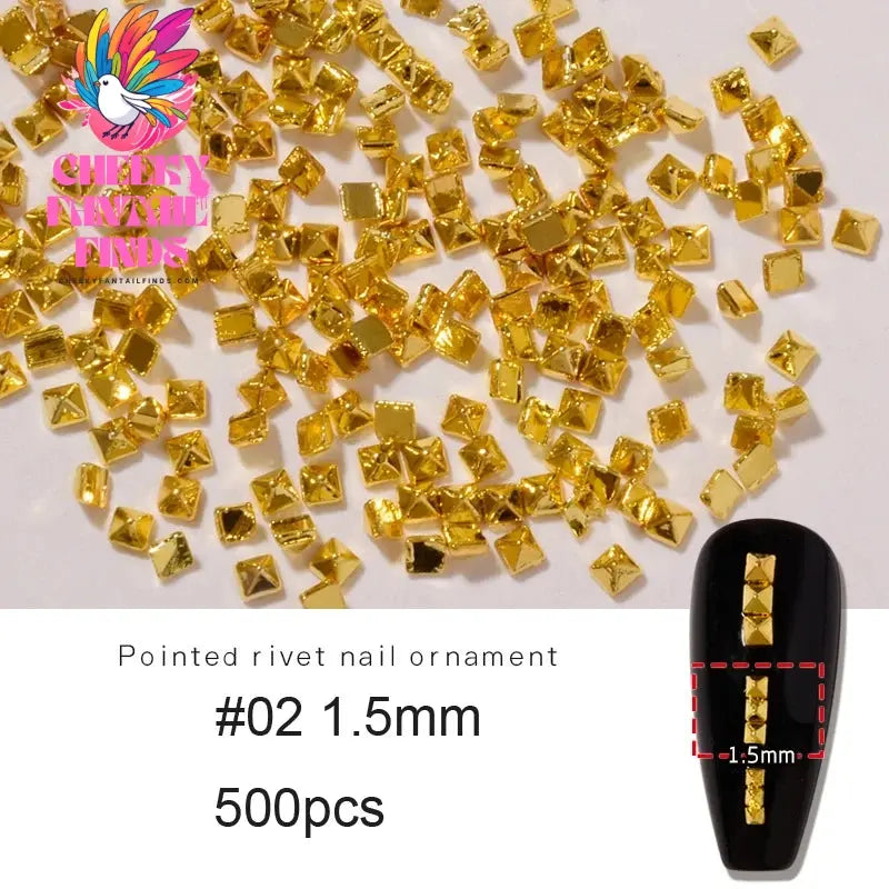 500PCS/Bag Riveting Nail Ornament Gold/Silver Charms Arrow Rivet Metallic Nail Art 1.2/1.5/2mm Punk Spikes Studs Tip Decoration Cheeky Fantail Finds