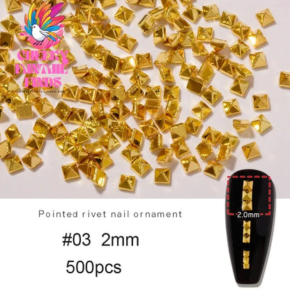 500PCS/Bag Riveting Nail Ornament Gold/Silver Charms Arrow Rivet Metallic Nail Art 1.2/1.5/2mm Punk Spikes Studs Tip Decoration Cheeky Fantail Finds