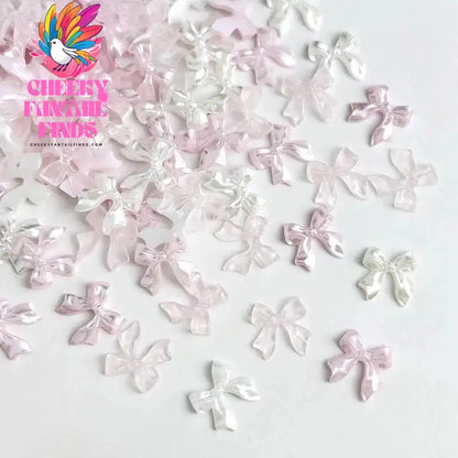 50pcs 3D Sweet Pearly Glossy Ribbon Bow Resin Nail Charms Ballerina Bow Tie Nail Art Decoration Nail Accessories Manicure DIY Cheeky Fantail Finds