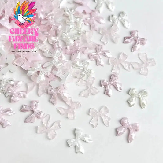 50pcs 3D Sweet Pearly Glossy Ribbon Bow Resin Nail Charms Ballerina Bow Tie Nail Art Decoration Nail Accessories Manicure DIY Cheeky Fantail Finds