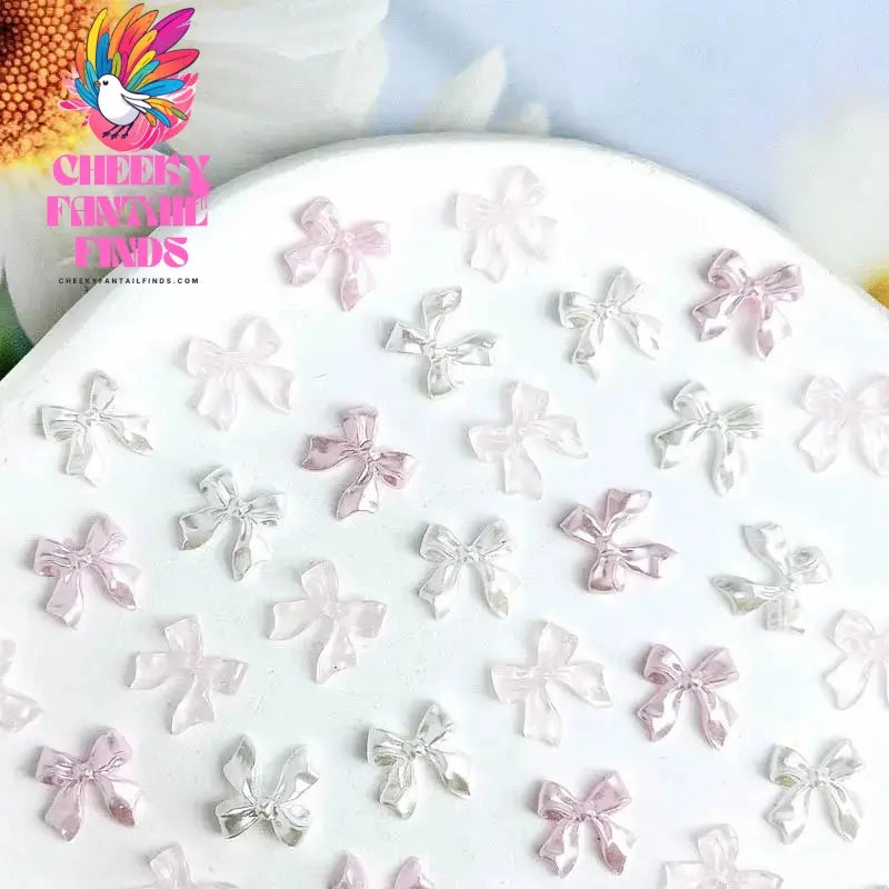 50pcs 3D Sweet Pearly Glossy Ribbon Bow Resin Nail Charms Ballerina Bow Tie Nail Art Decoration Nail Accessories Manicure DIY Cheeky Fantail Finds