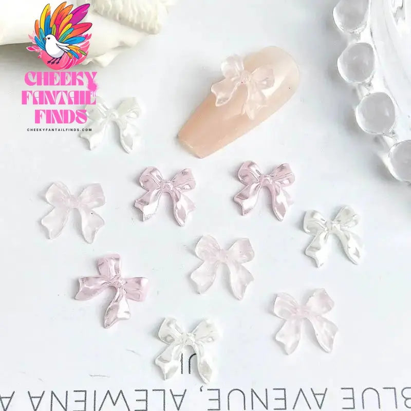 50pcs 3D Sweet Pearly Glossy Ribbon Bow Resin Nail Charms Ballerina Bow Tie Nail Art Decoration Nail Accessories Manicure DIY Cheeky Fantail Finds