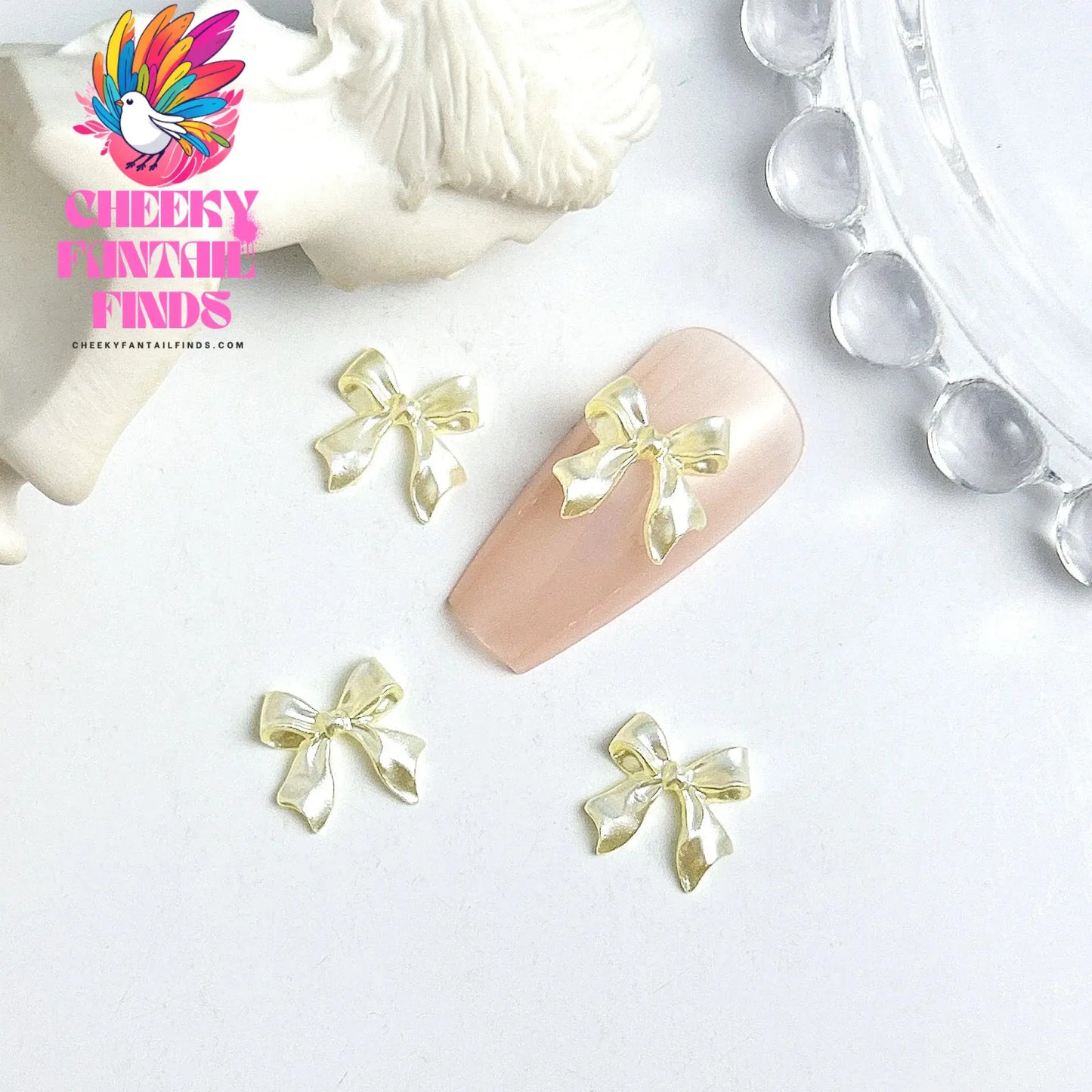 50pcs 3D Sweet Pearly Glossy Ribbon Bow Resin Nail Charms Ballerina Bow Tie Nail Art Decoration Nail Accessories Manicure DIY Cheeky Fantail Finds