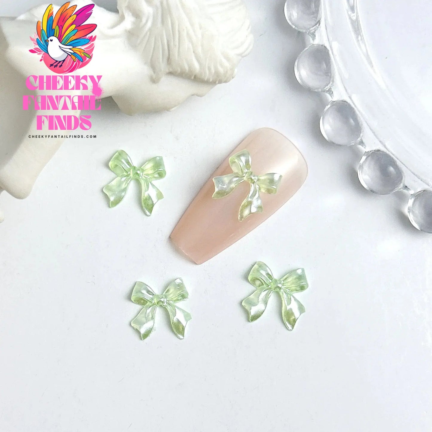 50pcs 3D Sweet Pearly Glossy Ribbon Bow Resin Nail Charms Ballerina Bow Tie Nail Art Decoration Nail Accessories Manicure DIY Cheeky Fantail Finds