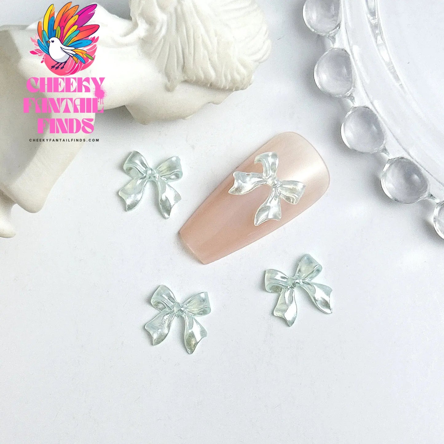 50pcs 3D Sweet Pearly Glossy Ribbon Bow Resin Nail Charms Ballerina Bow Tie Nail Art Decoration Nail Accessories Manicure DIY Cheeky Fantail Finds