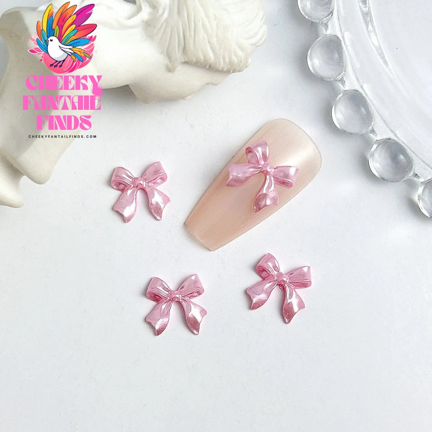 50pcs 3D Sweet Pearly Glossy Ribbon Bow Resin Nail Charms Ballerina Bow Tie Nail Art Decoration Nail Accessories Manicure DIY Cheeky Fantail Finds