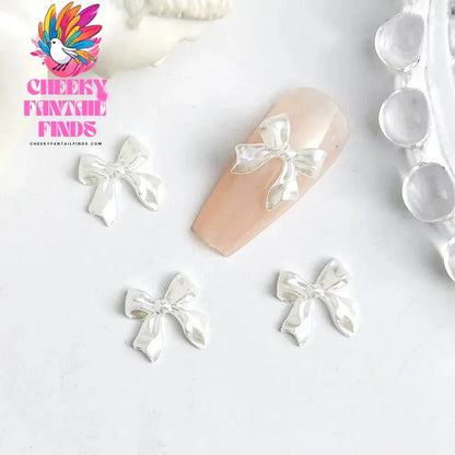 50pcs 3D Sweet Pearly Glossy Ribbon Bow Resin Nail Charms Ballerina Bow Tie Nail Art Decoration Nail Accessories Manicure DIY Cheeky Fantail Finds