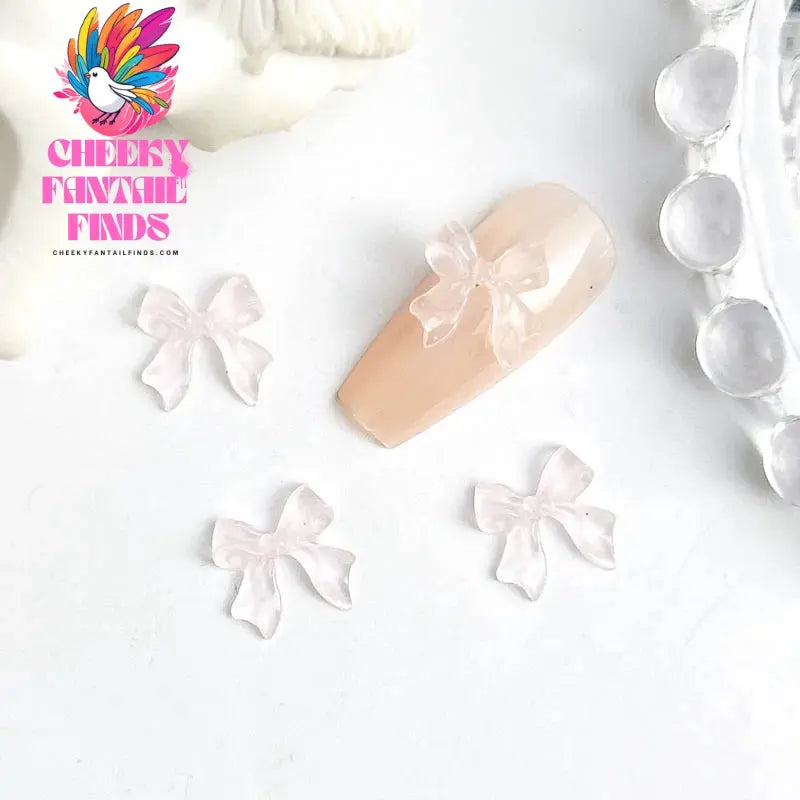 50pcs 3D Sweet Pearly Glossy Ribbon Bow Resin Nail Charms Ballerina Bow Tie Nail Art Decoration Nail Accessories Manicure DIY Cheeky Fantail Finds