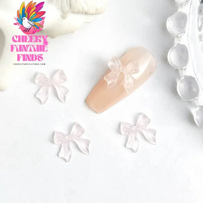 50pcs 3D Sweet Pearly Glossy Ribbon Bow Resin Nail Charms Ballerina Bow Tie Nail Art Decoration Nail Accessories Manicure DIY Cheeky Fantail Finds