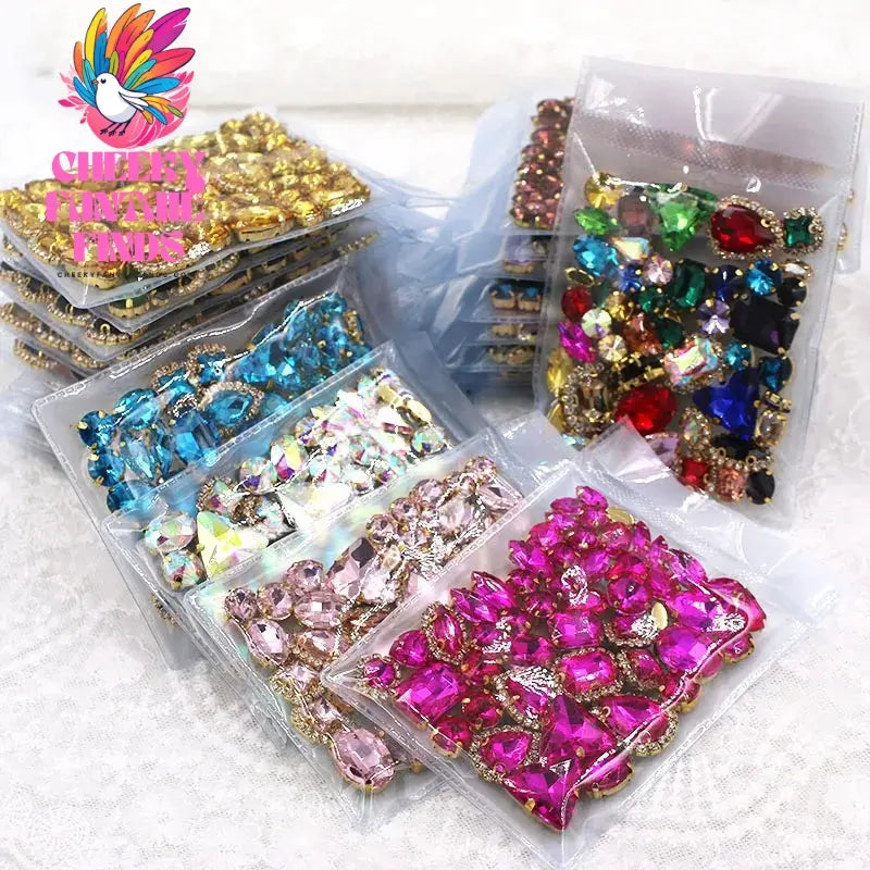 50pcs/Bag Shiny 24 Color Mixed Shape Sew on Glass Rhinestone Gold Claw Crystal Buckle Diy Wedding Decoration Clothes/Shoe/Dress Cheeky Fantail Finds
