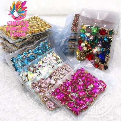 50pcs/Bag Shiny 24 Color Mixed Shape Sew on Glass Rhinestone Gold Claw Crystal Buckle Diy Wedding Decoration Clothes/Shoe/Dress Cheeky Fantail Finds