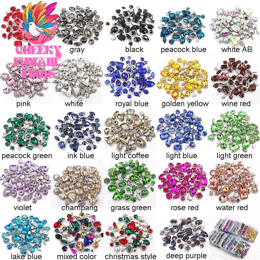 50pcs/Bag Shiny 24 Color Mixed Shape Sew on Glass Rhinestone Gold Claw Crystal Buckle Diy Wedding Decoration Clothes/Shoe/Dress Cheeky Fantail Finds
