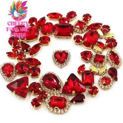 50pcs/Bag Shiny 24 Color Mixed Shape Sew on Glass Rhinestone Gold Claw Crystal Buckle Diy Wedding Decoration Clothes/Shoe/Dress Cheeky Fantail Finds