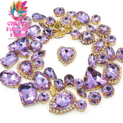50pcs/Bag Shiny 24 Color Mixed Shape Sew on Glass Rhinestone Gold Claw Crystal Buckle Diy Wedding Decoration Clothes/Shoe/Dress Cheeky Fantail Finds