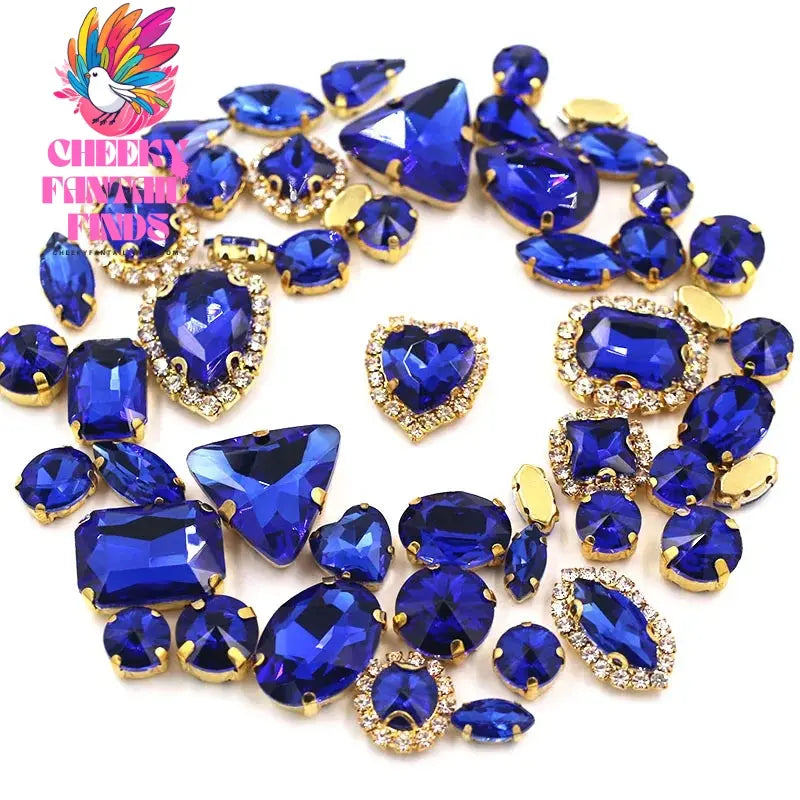 50pcs/Bag Shiny 24 Color Mixed Shape Sew on Glass Rhinestone Gold Claw Crystal Buckle Diy Wedding Decoration Clothes/Shoe/Dress Cheeky Fantail Finds