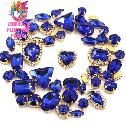 50pcs/Bag Shiny 24 Color Mixed Shape Sew on Glass Rhinestone Gold Claw Crystal Buckle Diy Wedding Decoration Clothes/Shoe/Dress Cheeky Fantail Finds