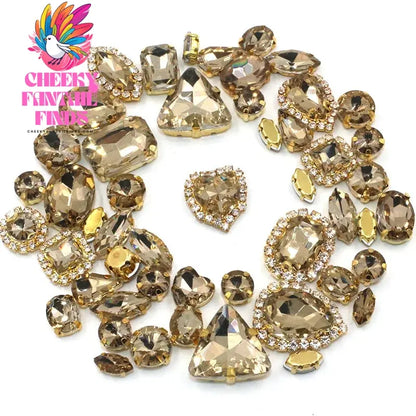 50pcs/Bag Shiny 24 Color Mixed Shape Sew on Glass Rhinestone Gold Claw Crystal Buckle Diy Wedding Decoration Clothes/Shoe/Dress Cheeky Fantail Finds