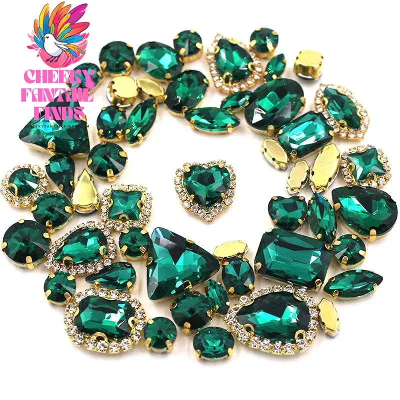 50pcs/Bag Shiny 24 Color Mixed Shape Sew on Glass Rhinestone Gold Claw Crystal Buckle Diy Wedding Decoration Clothes/Shoe/Dress Cheeky Fantail Finds