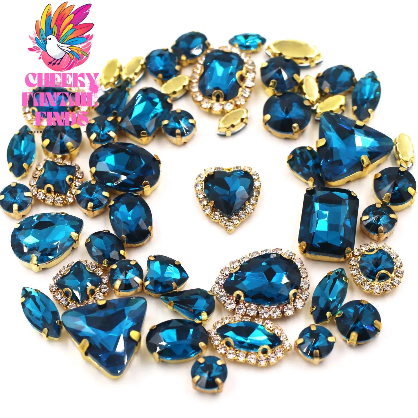 50pcs/Bag Shiny 24 Color Mixed Shape Sew on Glass Rhinestone Gold Claw Crystal Buckle Diy Wedding Decoration Clothes/Shoe/Dress Cheeky Fantail Finds