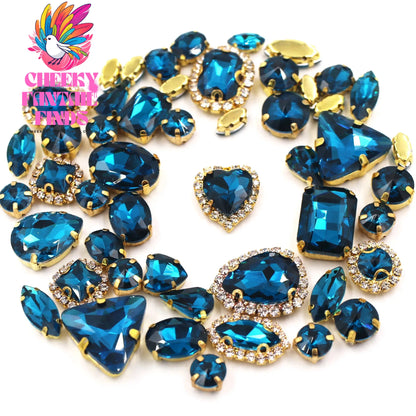 50pcs/Bag Shiny 24 Color Mixed Shape Sew on Glass Rhinestone Gold Claw Crystal Buckle Diy Wedding Decoration Clothes/Shoe/Dress Cheeky Fantail Finds
