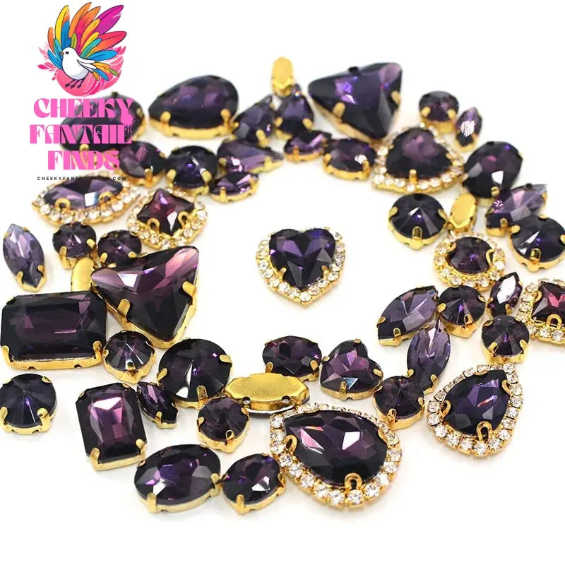50pcs/Bag Shiny 24 Color Mixed Shape Sew on Glass Rhinestone Gold Claw Crystal Buckle Diy Wedding Decoration Clothes/Shoe/Dress Cheeky Fantail Finds