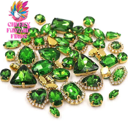 50pcs/Bag Shiny 24 Color Mixed Shape Sew on Glass Rhinestone Gold Claw Crystal Buckle Diy Wedding Decoration Clothes/Shoe/Dress Cheeky Fantail Finds