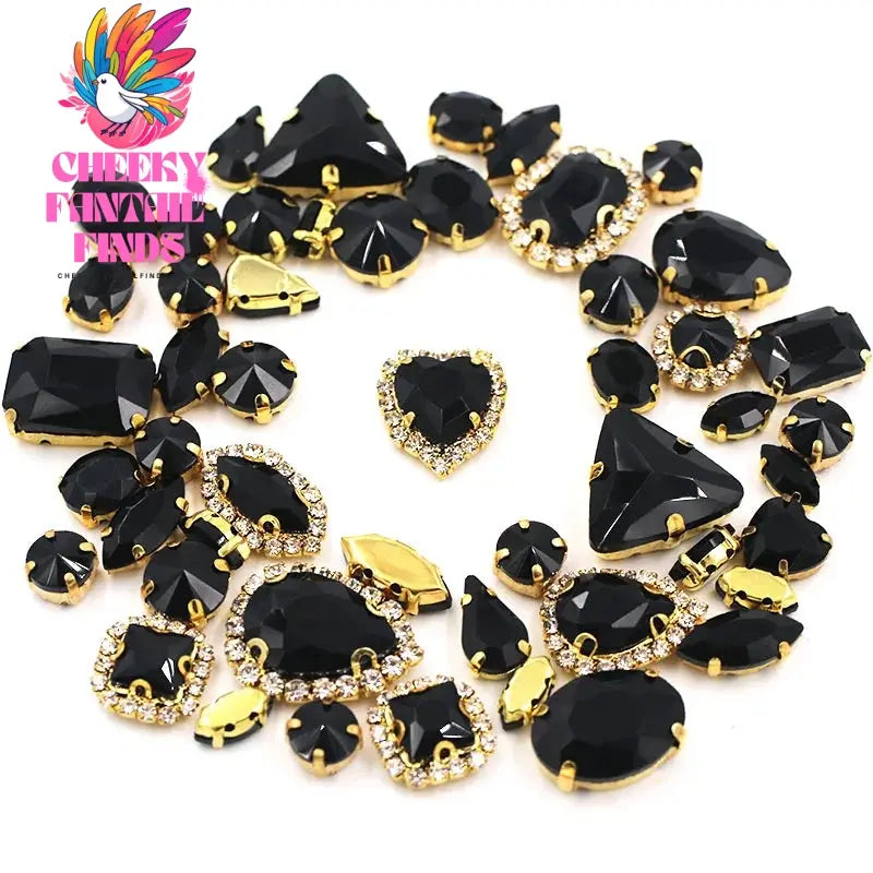 50pcs/Bag Shiny 24 Color Mixed Shape Sew on Glass Rhinestone Gold Claw Crystal Buckle Diy Wedding Decoration Clothes/Shoe/Dress Cheeky Fantail Finds