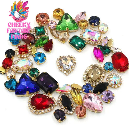 50pcs/Bag Shiny 24 Color Mixed Shape Sew on Glass Rhinestone Gold Claw Crystal Buckle Diy Wedding Decoration Clothes/Shoe/Dress Cheeky Fantail Finds