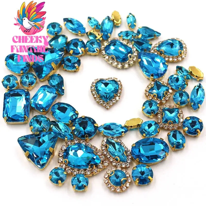 50pcs/Bag Shiny 24 Color Mixed Shape Sew on Glass Rhinestone Gold Claw Crystal Buckle Diy Wedding Decoration Clothes/Shoe/Dress Cheeky Fantail Finds