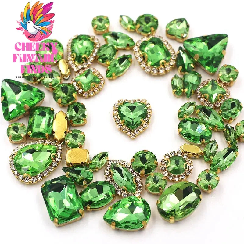 50pcs/Bag Shiny 24 Color Mixed Shape Sew on Glass Rhinestone Gold Claw Crystal Buckle Diy Wedding Decoration Clothes/Shoe/Dress Cheeky Fantail Finds
