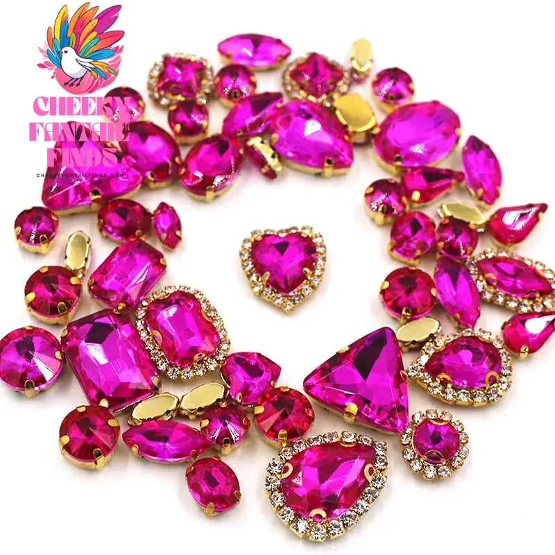 50pcs/Bag Shiny 24 Color Mixed Shape Sew on Glass Rhinestone Gold Claw Crystal Buckle Diy Wedding Decoration Clothes/Shoe/Dress Cheeky Fantail Finds
