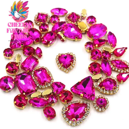50pcs/Bag Shiny 24 Color Mixed Shape Sew on Glass Rhinestone Gold Claw Crystal Buckle Diy Wedding Decoration Clothes/Shoe/Dress Cheeky Fantail Finds