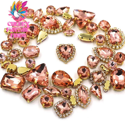 50pcs/Bag Shiny 24 Color Mixed Shape Sew on Glass Rhinestone Gold Claw Crystal Buckle Diy Wedding Decoration Clothes/Shoe/Dress Cheeky Fantail Finds