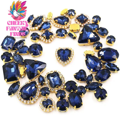 50pcs/Bag Shiny 24 Color Mixed Shape Sew on Glass Rhinestone Gold Claw Crystal Buckle Diy Wedding Decoration Clothes/Shoe/Dress Cheeky Fantail Finds