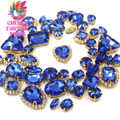 50pcs/Bag Shiny 24 Color Mixed Shape Sew on Glass Rhinestone Gold Claw Crystal Buckle Diy Wedding Decoration Clothes/Shoe/Dress Cheeky Fantail Finds