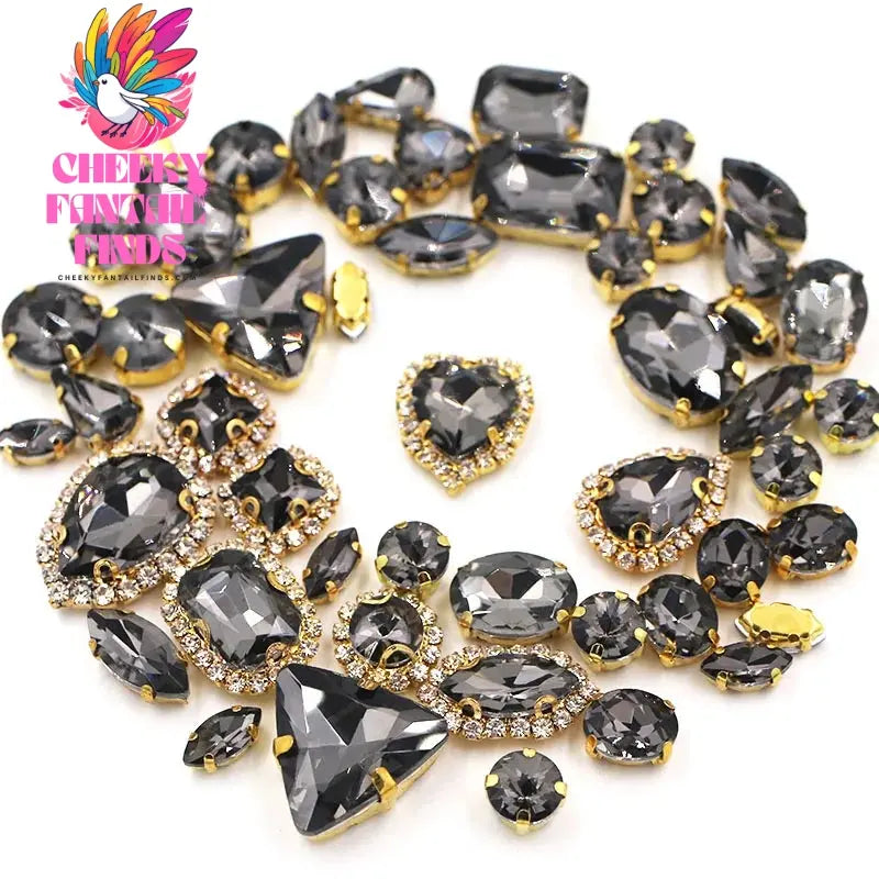 50pcs/Bag Shiny 24 Color Mixed Shape Sew on Glass Rhinestone Gold Claw Crystal Buckle Diy Wedding Decoration Clothes/Shoe/Dress Cheeky Fantail Finds