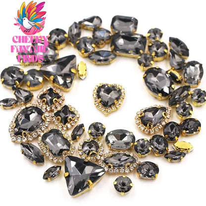 50pcs/Bag Shiny 24 Color Mixed Shape Sew on Glass Rhinestone Gold Claw Crystal Buckle Diy Wedding Decoration Clothes/Shoe/Dress Cheeky Fantail Finds