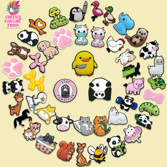 50pcs Cute Animal Shoes Accessories Funny Duck Bee Cows Shoe Charms Lovely Dogs Cats Slippers Clips Decorations panda Pins  Clog Cheeky Fantail Finds