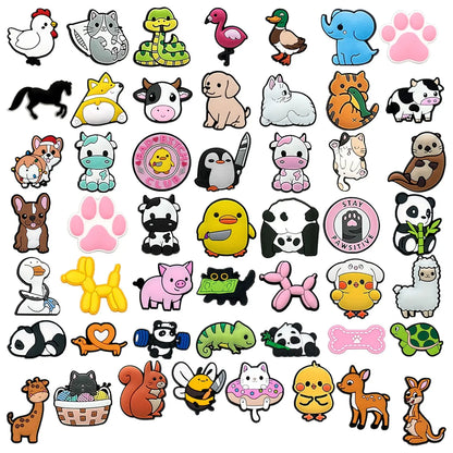 50pcs Cute Animal Shoes Accessories Funny Duck Bee Cows Shoe Charms Lovely Dogs Cats Slippers Clips Decorations panda Pins  Clog Cheeky Fantail Finds